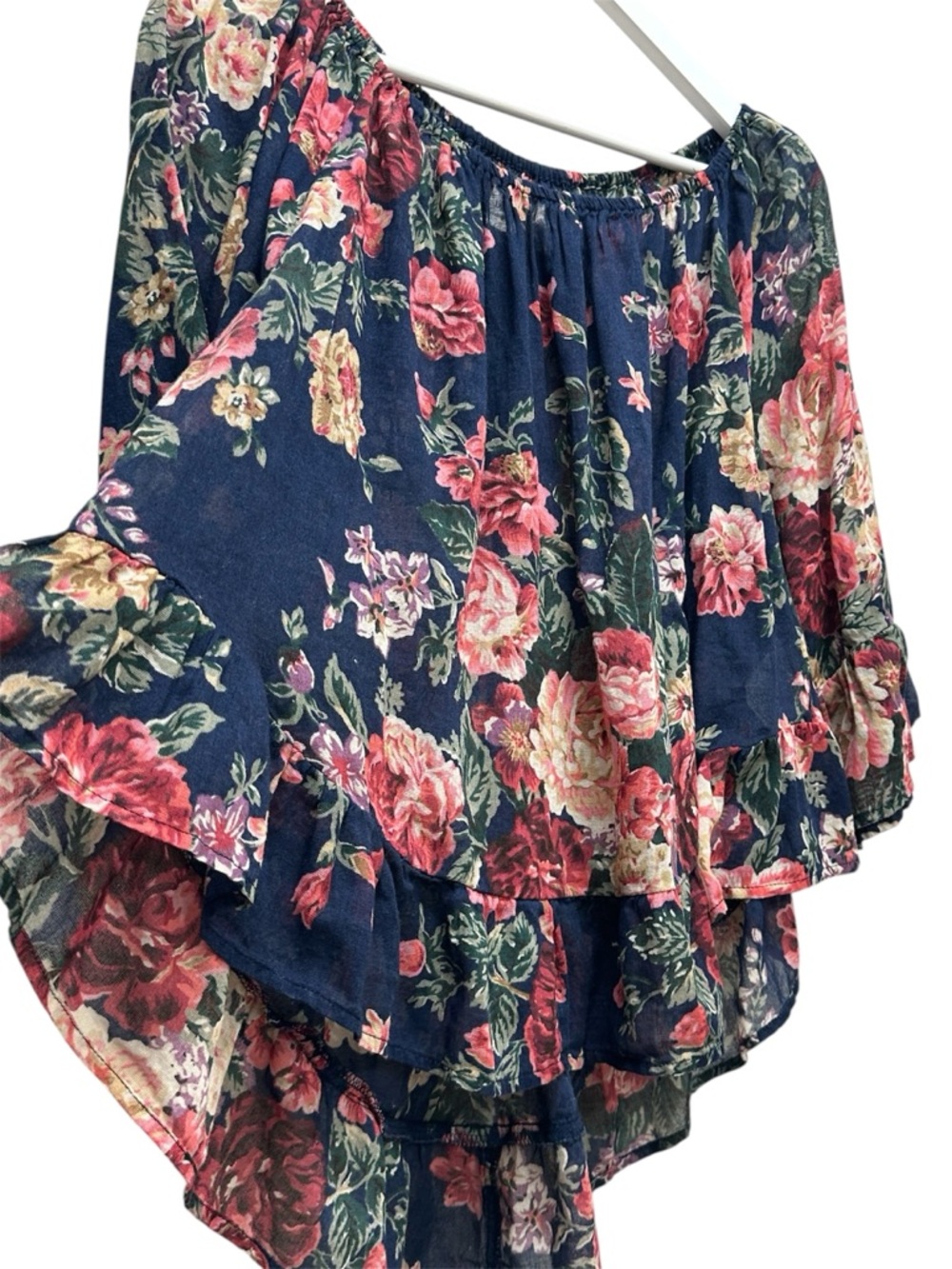 Denim & Supply Ralph Lauren Navy Floral Printed Top Bohemian Cottagecore Large - Picture 3 of 9